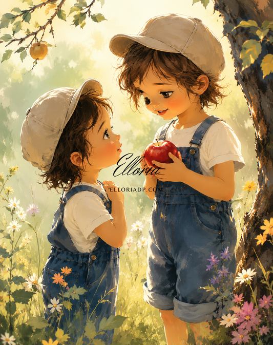 Le Partage de la Pomme | Diamond Painting enfants et jardin Elloria