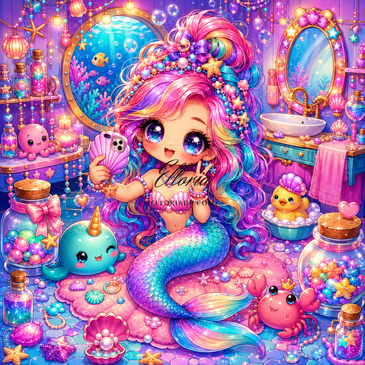 La Salle de Bain des Sirènes | Diamond Painting sirène chibi kawaii Elloria