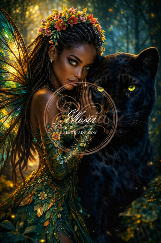 Diamond Painting Fée Sauvage & Panthère Noire – Lien Mystique | Elloria