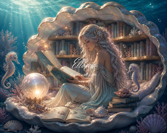 La Bibliothèque des Marées | Diamond Painting sirène et livres sous-marins Elloria