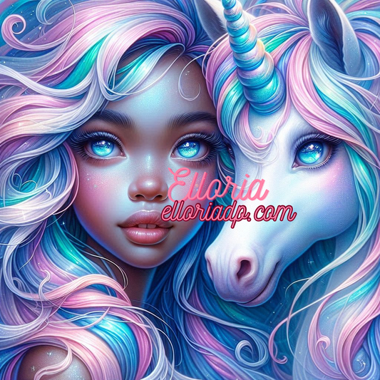 💎 Diamond Painting – Lyanna et l’Unicorne aux Cheveux d’Aurore