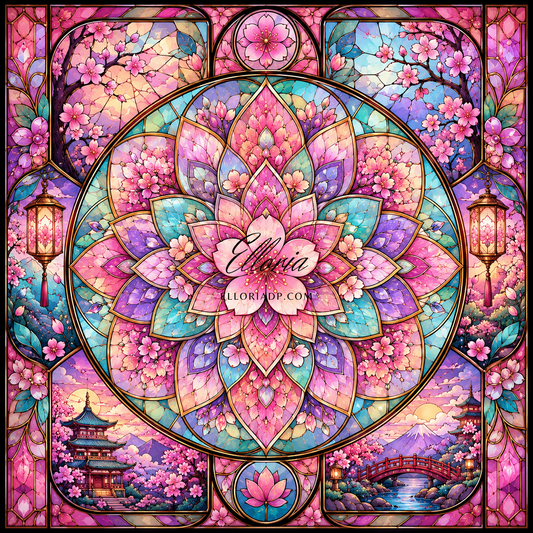 Mandala Sakura Éternelle | Diamond Painting Vitrail Japonais – Elloria
