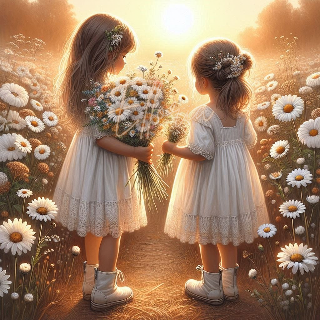 Kit Diamond Painting – Éloane & Maëlys, les Sœurs aux Marguerites 🌞🌼