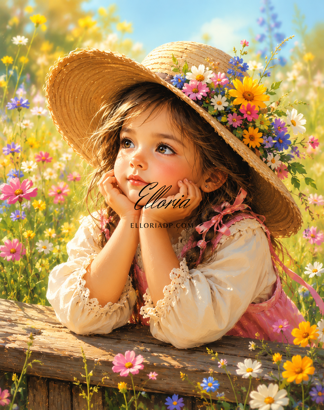 La Petite Fille aux Fleurs | Diamond Painting enfant et champ fleuri Elloria