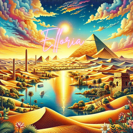Diamond Painting Égypte Mystique – Pyramides & Nil en couleurs dorées | Kit complet Elloria grand format