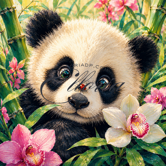 Diamond Painting Bébé Panda Orchidées | Elloria