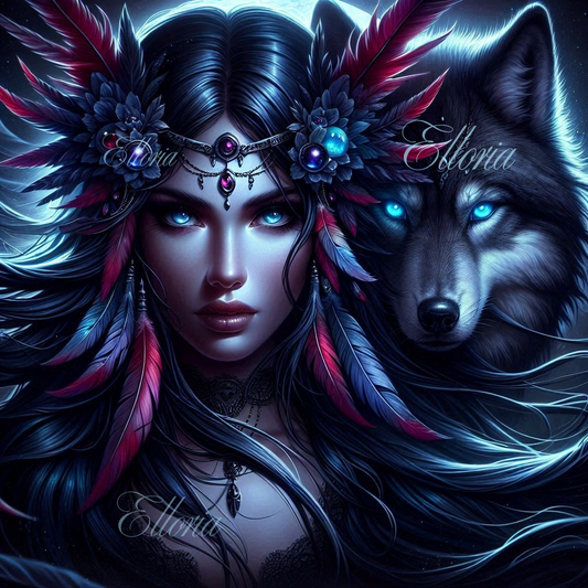 🌌 Kit Diamond Painting Elloria – “Liora & le loup des ombres”