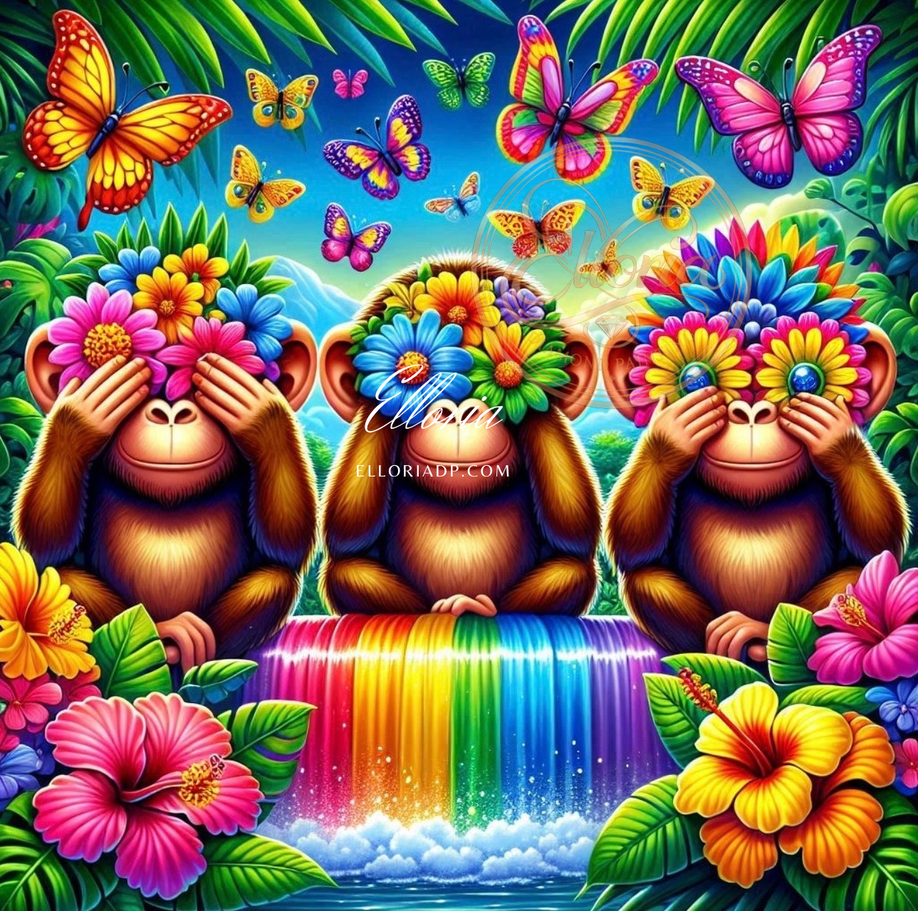 🐒 💎 Les 3 Sages — Diamond Painting Elloria
