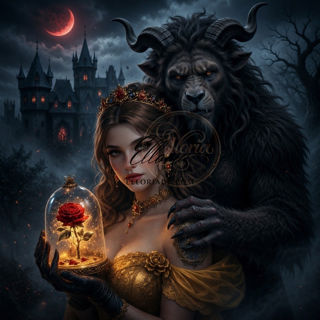 Diamond Painting Rose Enchantée & Bête Sombre – Conte Mystique | Elloria