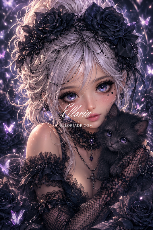 La Rose de Minuit | Diamond Painting gothique avec chat noir Elloria