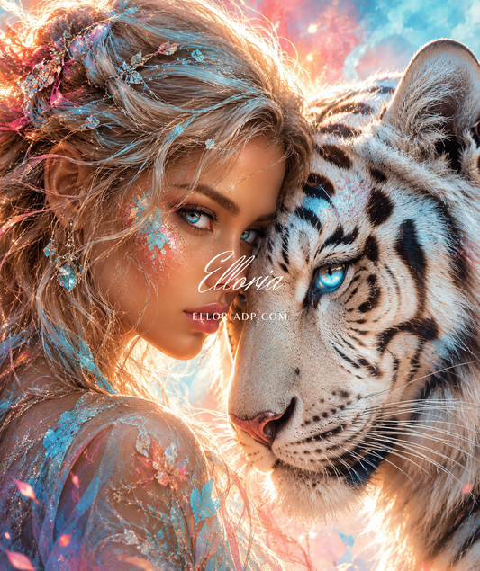 Lien d’Azur – Diamond Painting Tigre Blanc & Femme | Elloria