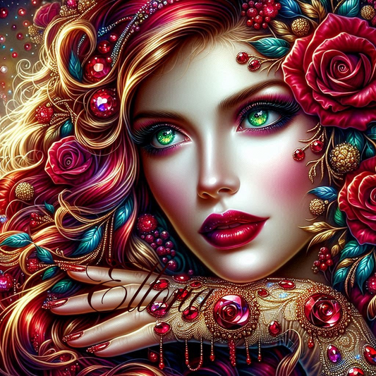 🌟 Diamond Painting – Isolde aux Roses Écarlates 🌟
