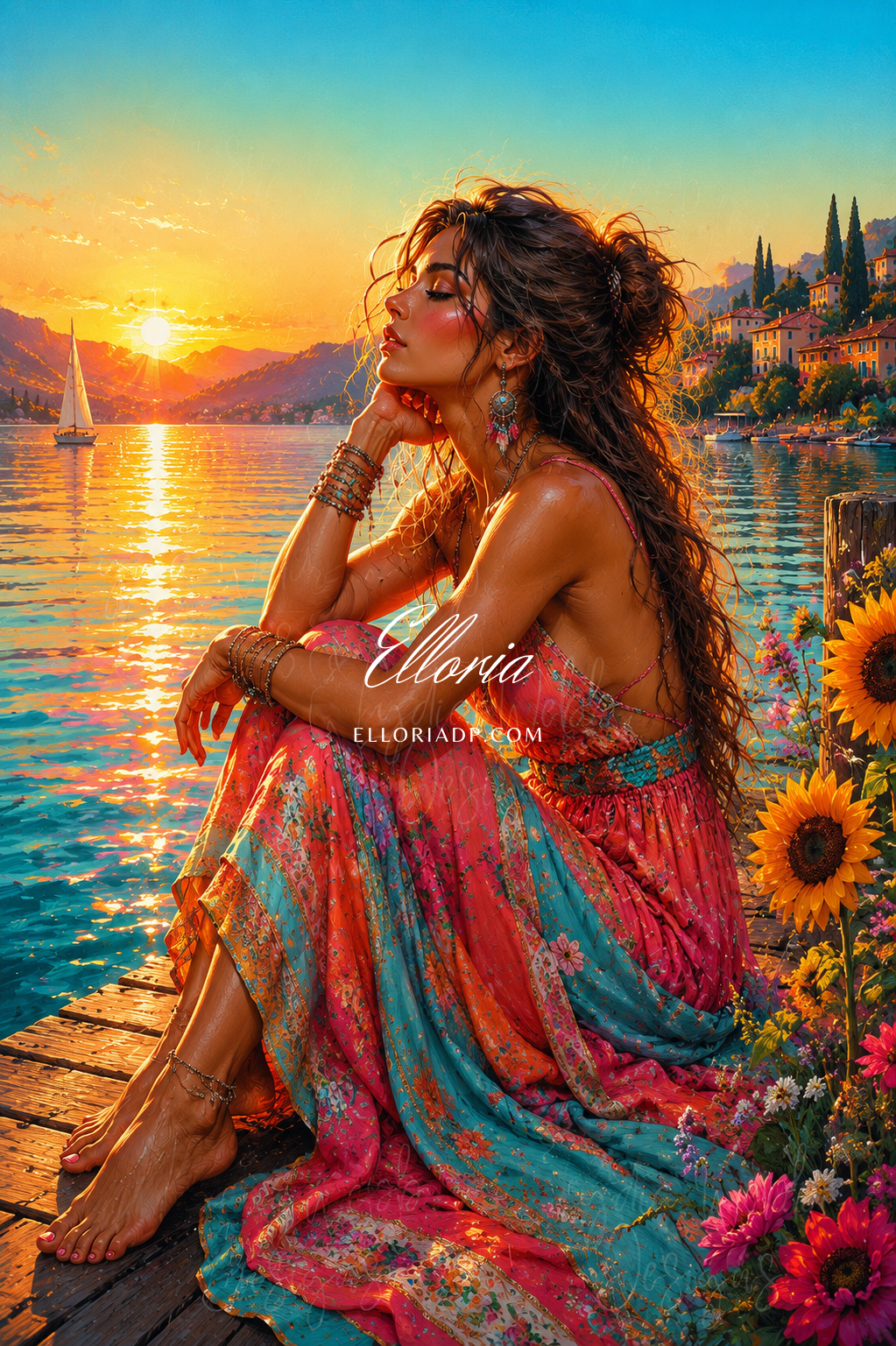 Rêverie au bord du lac | Diamond Painting bohème coucher de soleil Elloria