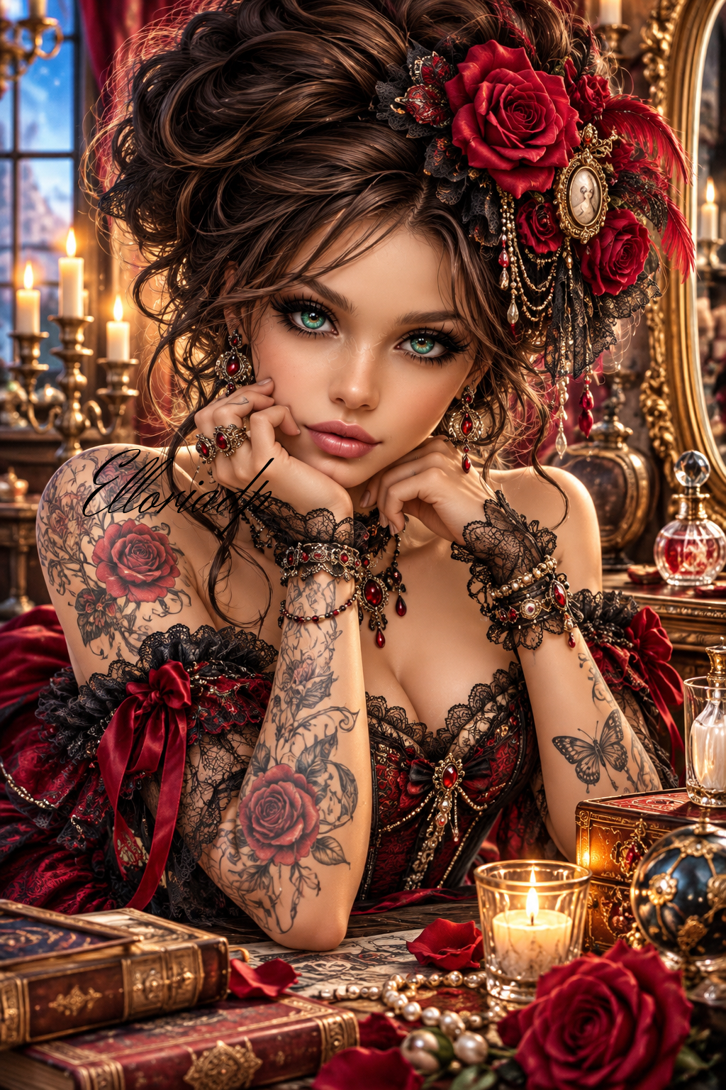 La Rose des Secrets – Diamond Painting Femme Gothique | Elloria