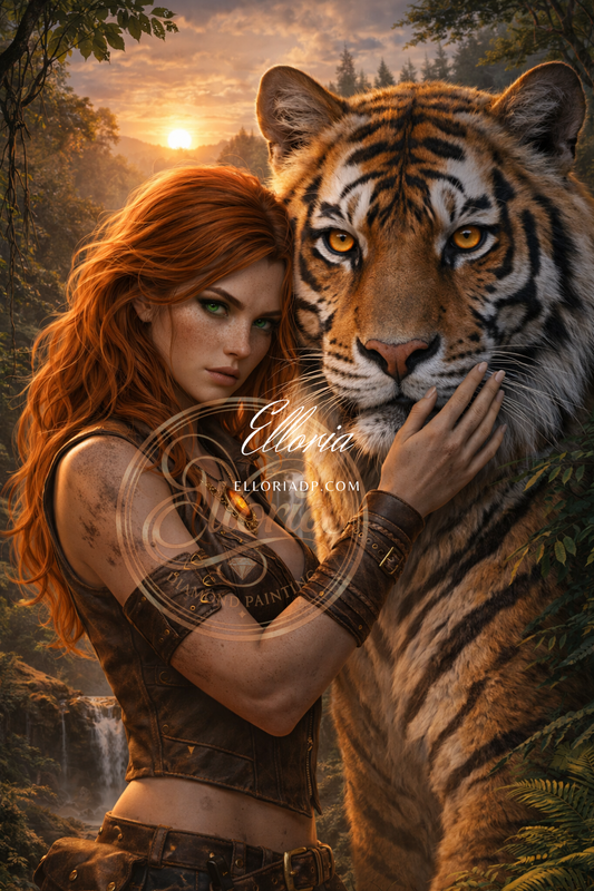 Diamond Painting Femme & Tigre – Lien Sauvage | Elloria