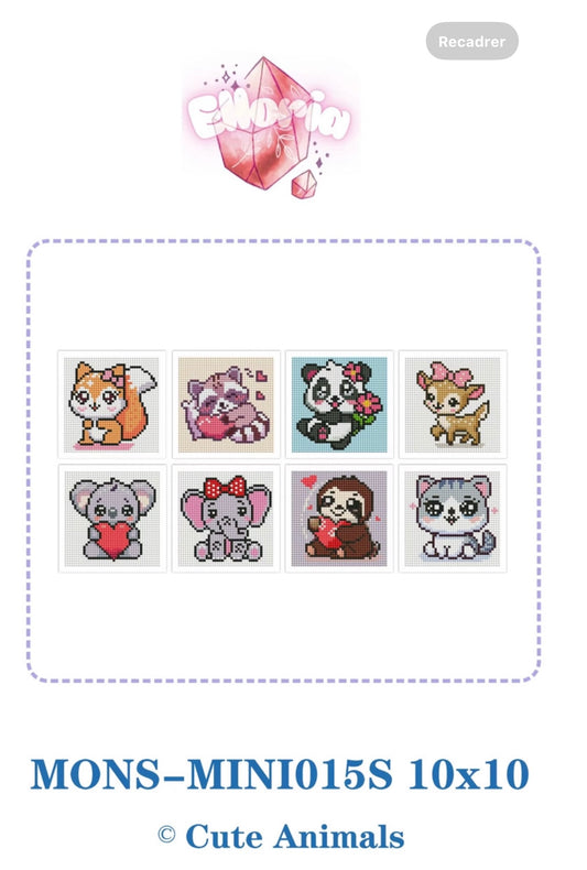 🐾 Mini kit diamond painting artisanal – Cute Animals – 8 mini- motifs – Elloria