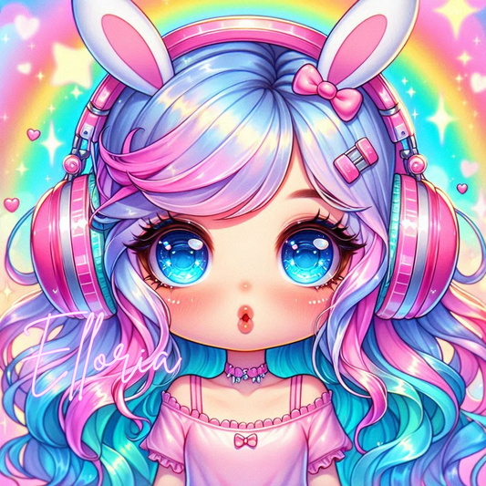 Diamond Painting Chibi Arc-en-Ciel au Casque Lapin – Kit complet Elloria | Kawaii & Pastel Pop