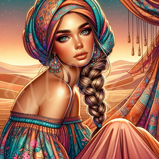 Diamond Painting Princesse du Désert – Kit complet Elloria | Portrait oriental féerique