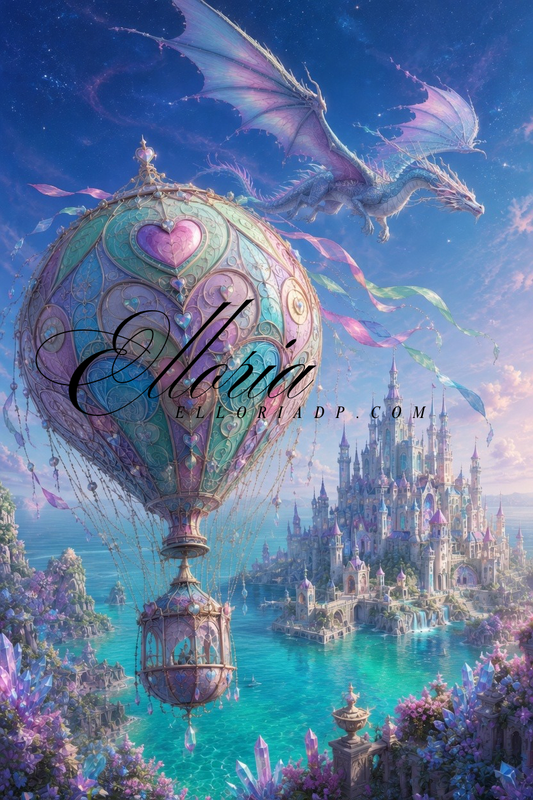 Diamond Painting Château Féerique & Montgolfière Magique – Univers Fantasy Pastel | Collection Premium Elloria