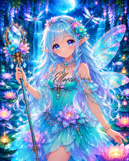 Gardienne des Lotus Cristallins – Diamond Painting Fée et Lotus Magiques | Elloria