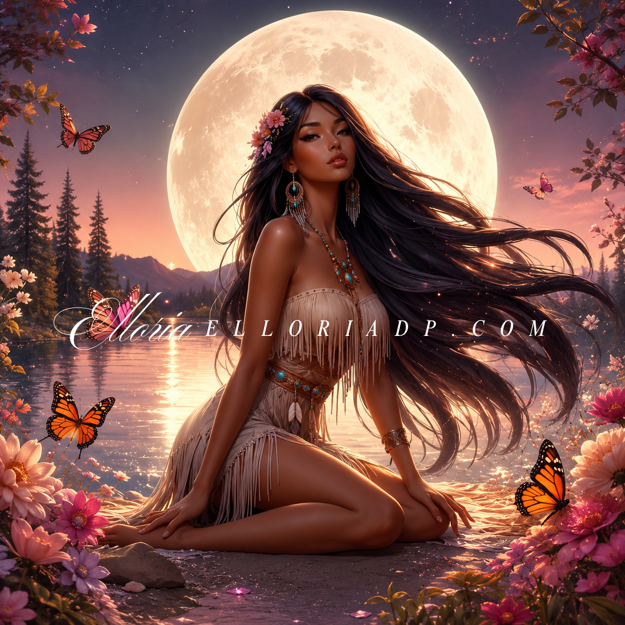 Diamond Painting Femme Lunaire & Papillons – Pleine Lune Féérique | Collection Premium Elloria