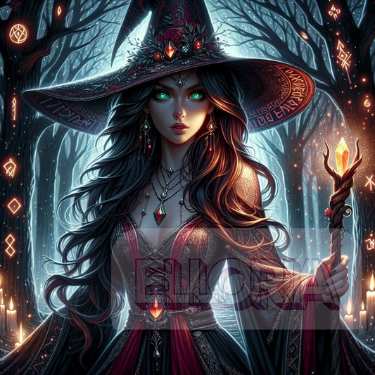 Diamond Painting – Sorcière aux runes et forêt enchantée 🔮🌲