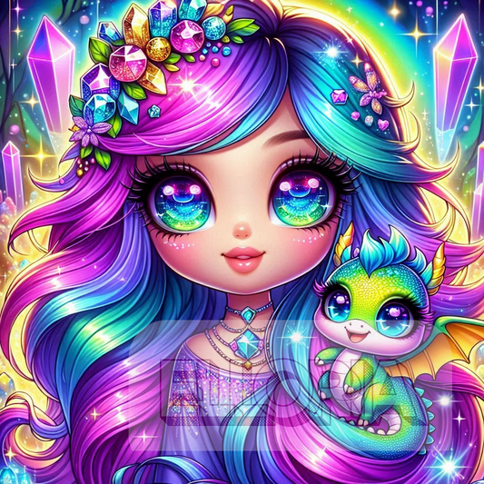 Kit Diamond Painting – Fée arc-en-ciel et bébé dragon 🧚‍♀️🐉