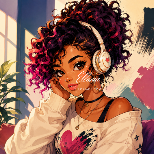Diamond Painting Mélodie Colorée – Portrait Moderne, Casque Audio & Good Vibes | Elloria