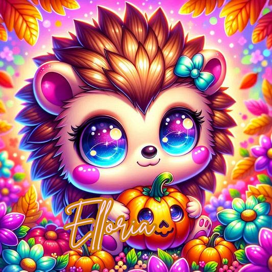 ✨ Diamond Painting – Hérisson Chibi d’Automne & Citrouille Magique – Kit Complet Elloria ✨