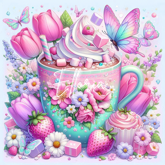 Diamond Painting Tasse Gourmande Fleurs et Papillons – Kit Complet Elloria