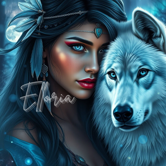 Diamond Painting – Femme Mystique et Loup Blanc – Kit Complet Elloria