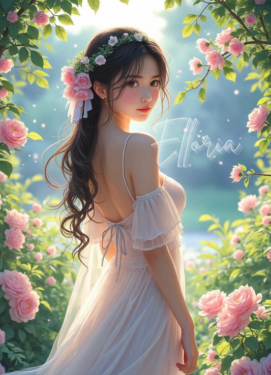 Diamond Painting – Jeune Femme Romantique au Jardin de Roses – Kit Complet Elloria