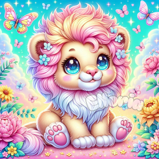 Diamond Painting Mini – Bébé lion pastel féerique 40x40