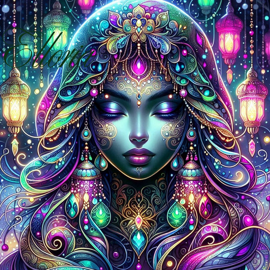 🎨 Kit Diamond Painting Elloria – Mystique Samira, l’Enchanteresse des Lanternes