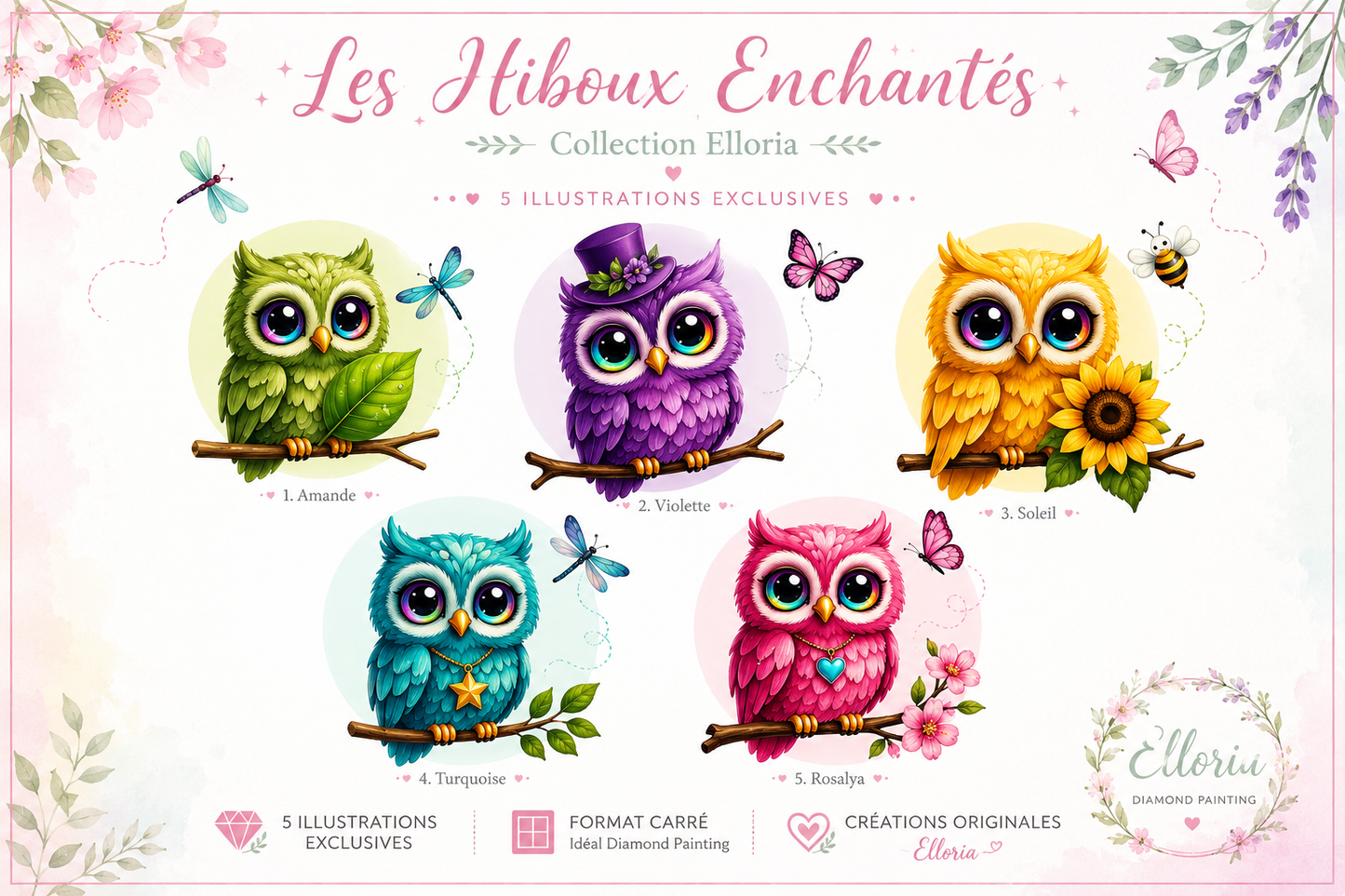 Les Hiboux Enchantés – Collection Diamond Painting | Elloria