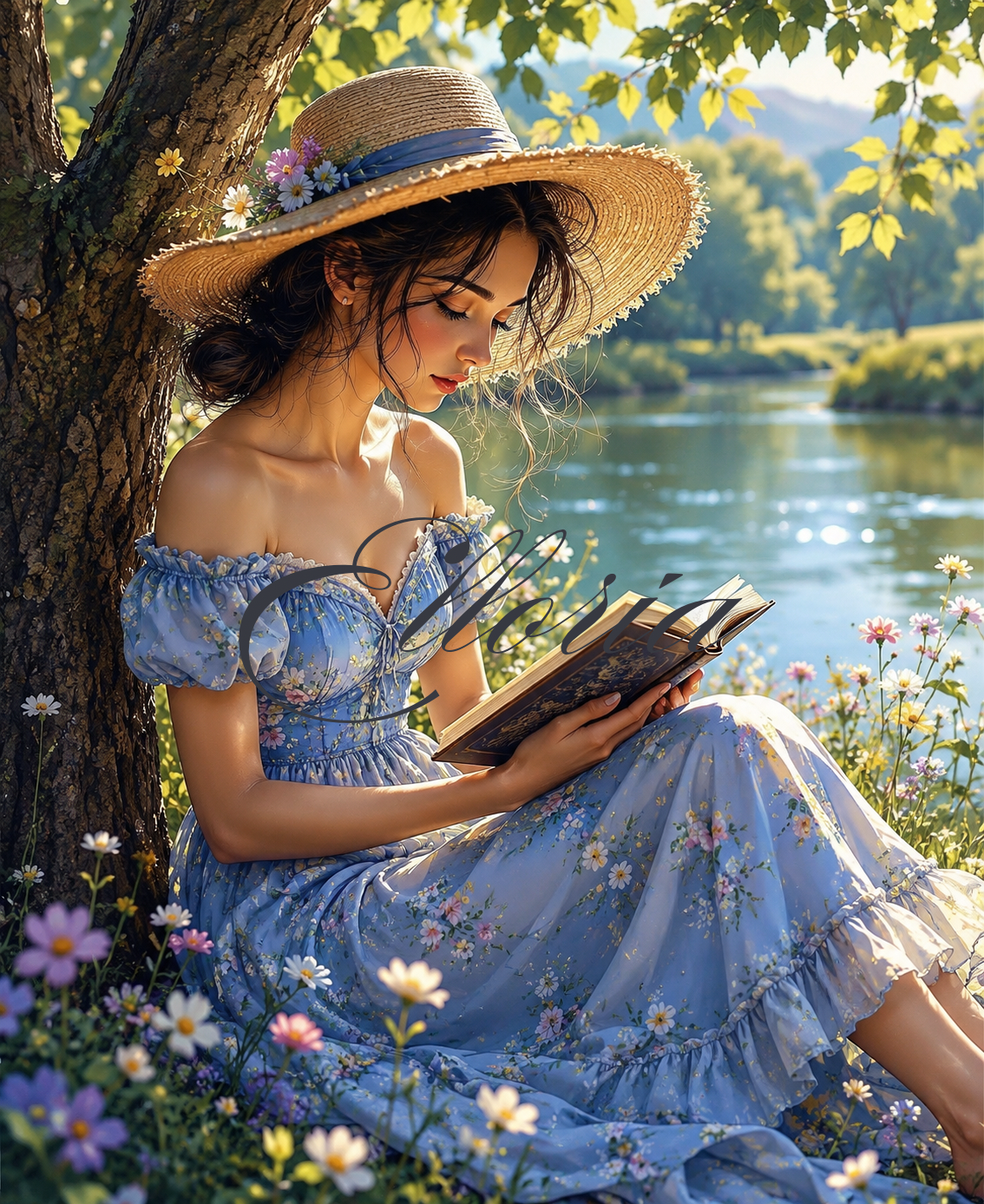 Diamond Painting Lecture au Bord de l’Eau | Femme Lisant en Pleine Nature | Création Originale Elloria