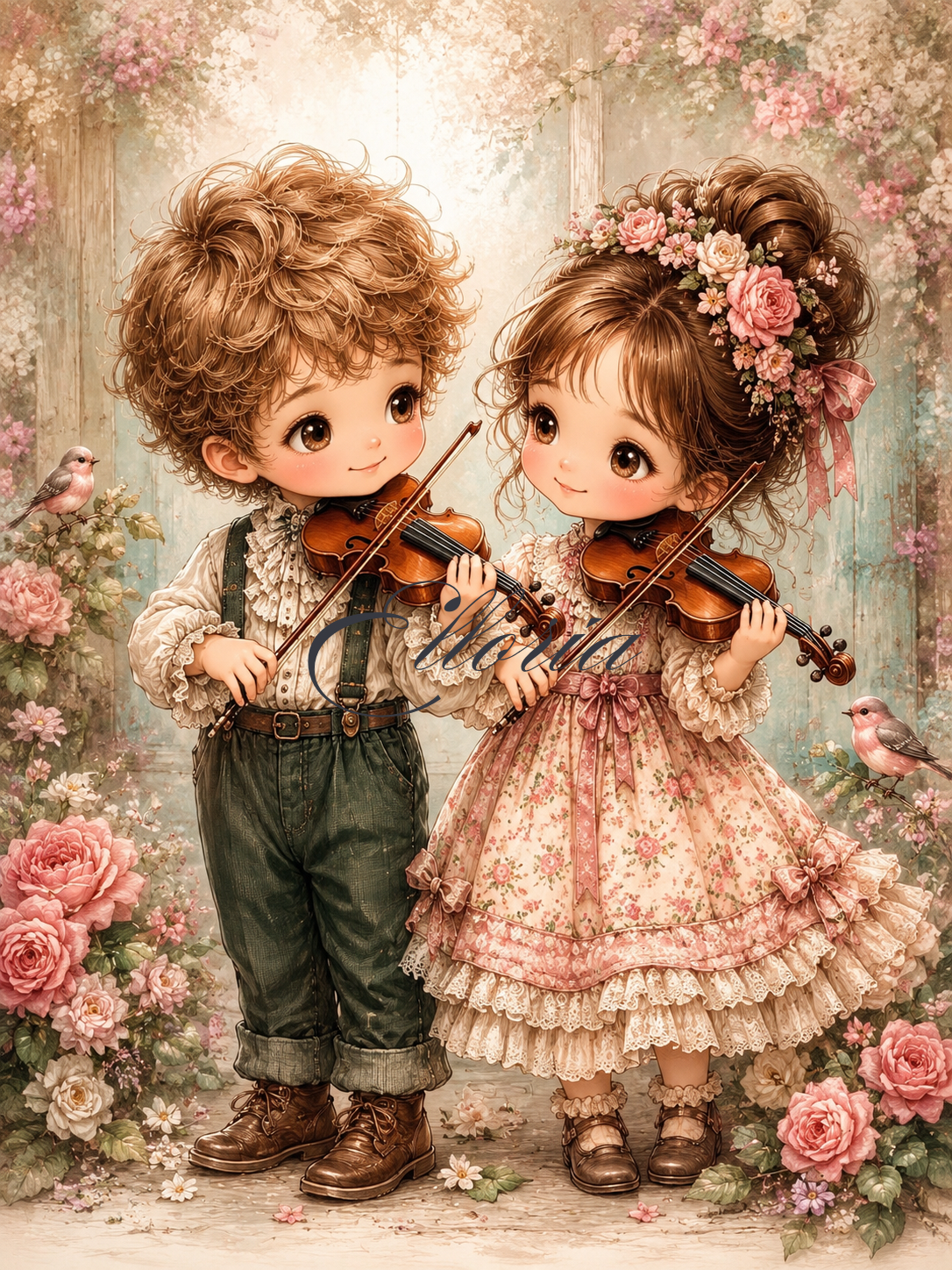 Diamond Painting La Mélodie des Roses | Enfants Violonistes | Elloria
