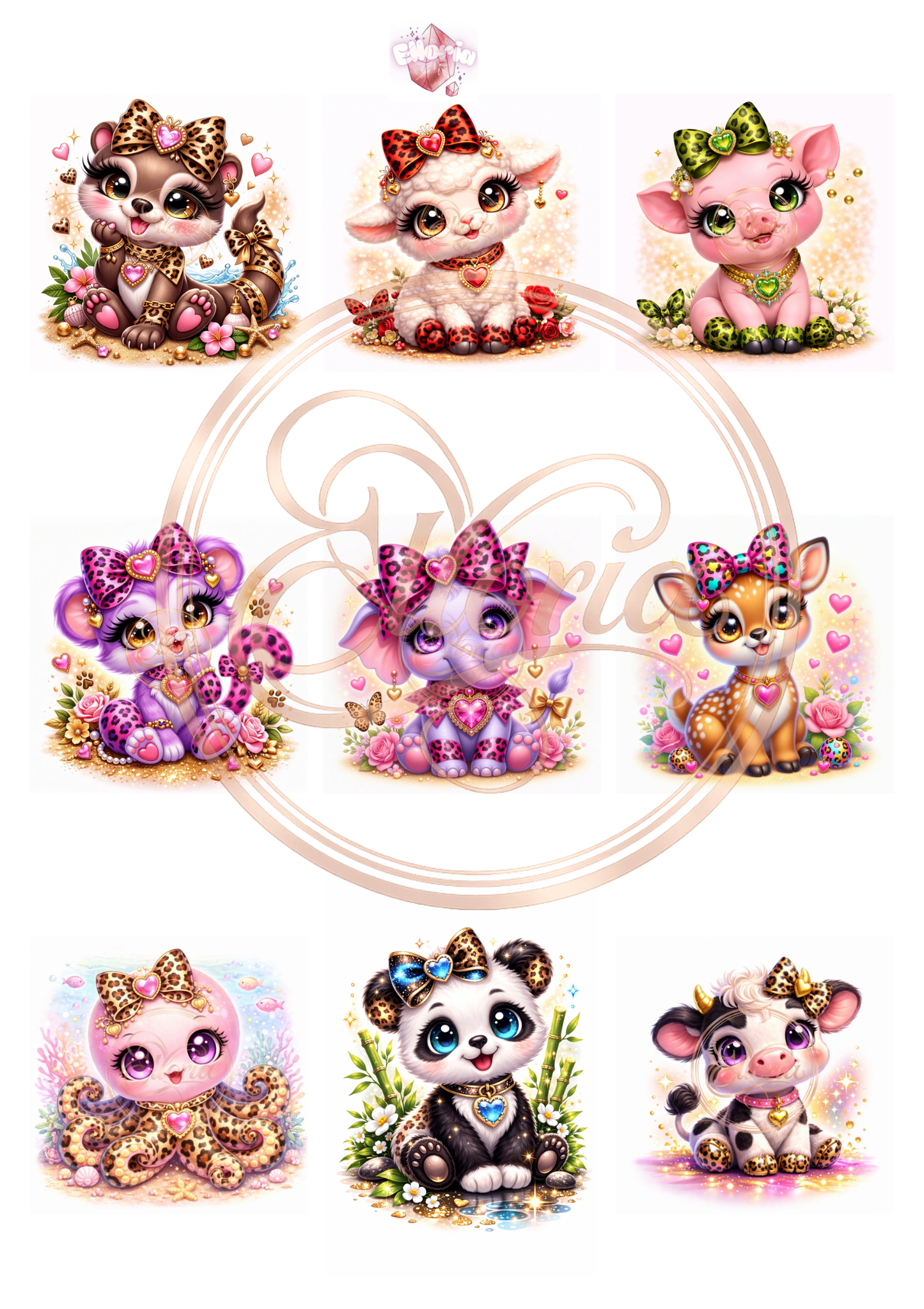 Diamond Painting Kit 9 Mini Animaux Kawaii Chic – Collection Love & Léopard | Elloria