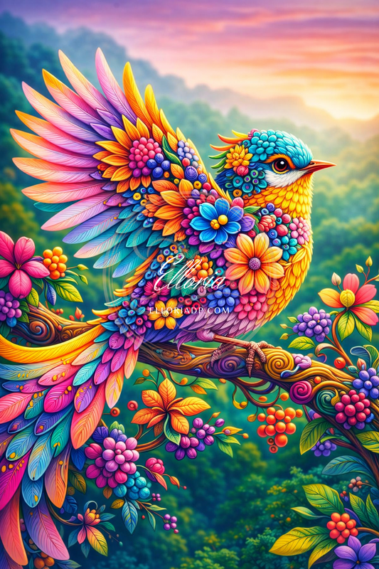 Diamond Painting Oiseau Floral Multicolore – Éclat Printanier | Elloria