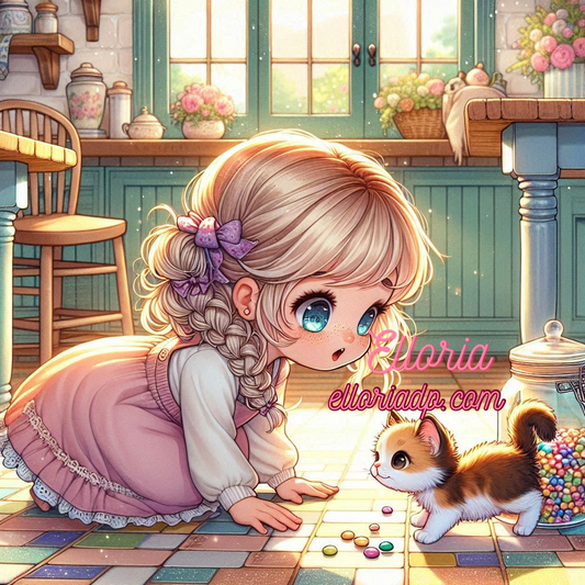 Diamond Painting – Élise et le Chaton Curieux 🐾✨