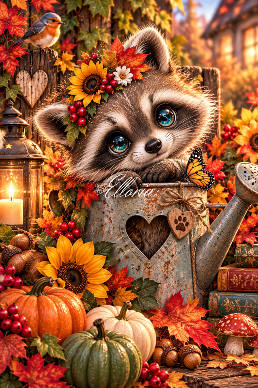 Le Petit Jardinier d’Automne – Diamond Painting Raton Laveur | Elloria