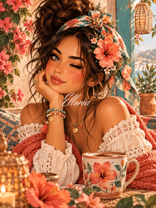 Un matin couleur corail – Diamond Painting Bohème | Elloria