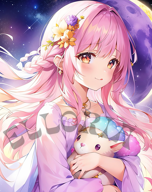 Diamond Painting – Miss Lunea et l’Étoile Câline | Illustration féerique rose & lune magique

⸻