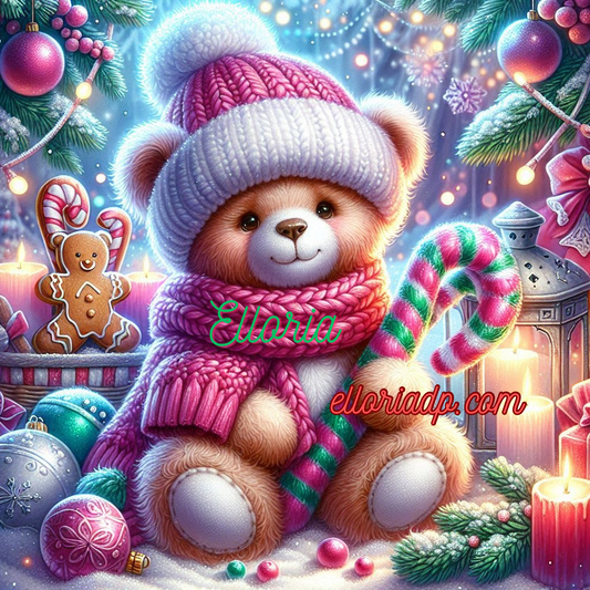 🎄 Diamond Painting – Nounours Hugo et sa Canne de Noël 🎄