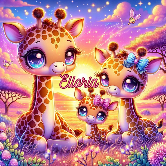🦒 Diamond Painting – La famille de girafes Louna, Mila & Kéo