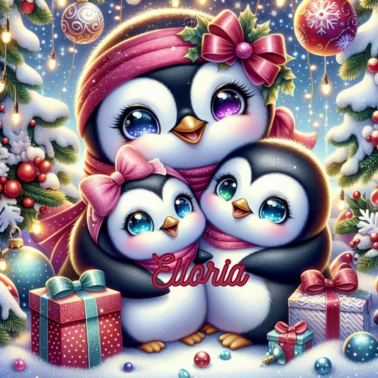 🐧 Diamond Painting – La famille de manchots Naya, Pola & Flocon
