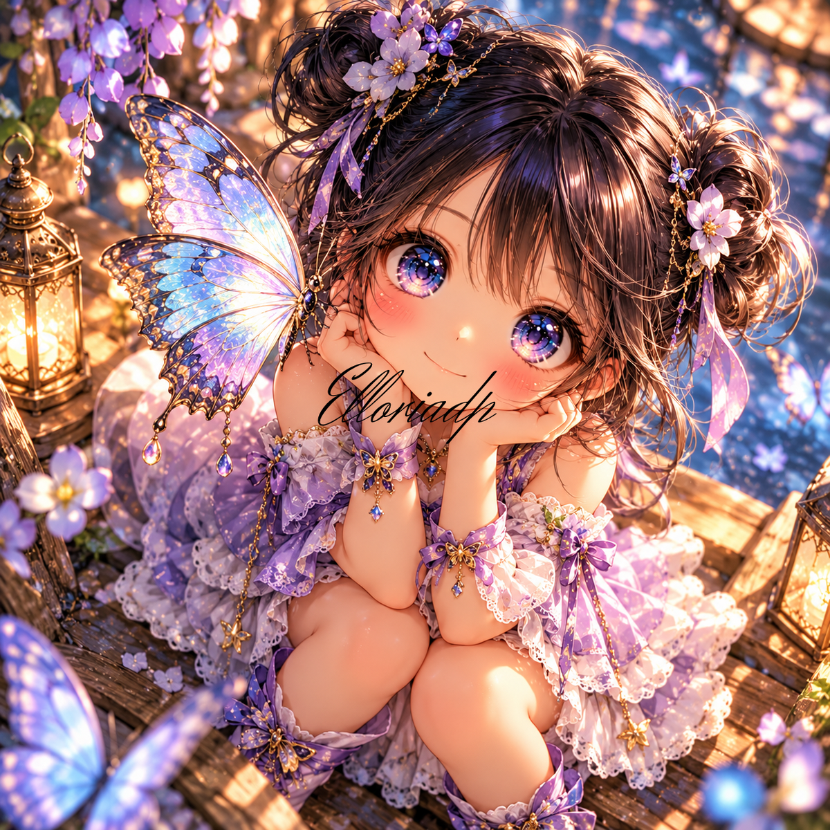 La Petite Rêveuse aux Papillons – Diamond Painting | Elloria