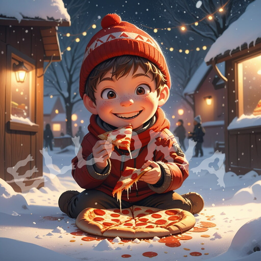 Tom et la pizza enneigée-Diamond painting