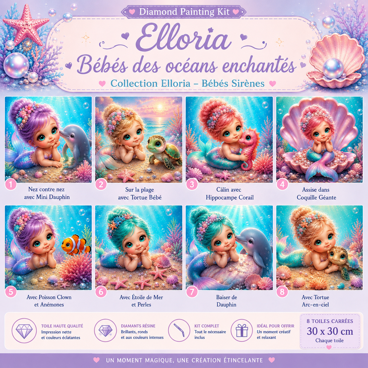🧜‍♀️ Coffret Diamond Painting – Bébés des océans enchantés 💎 Elloria