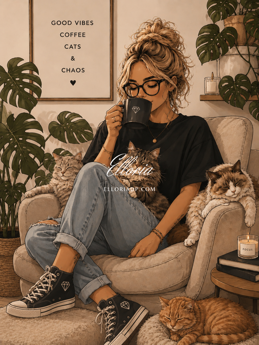 Good Vibes, Coffee & Cats ☕🐾🤍 Diamond painting Elloria